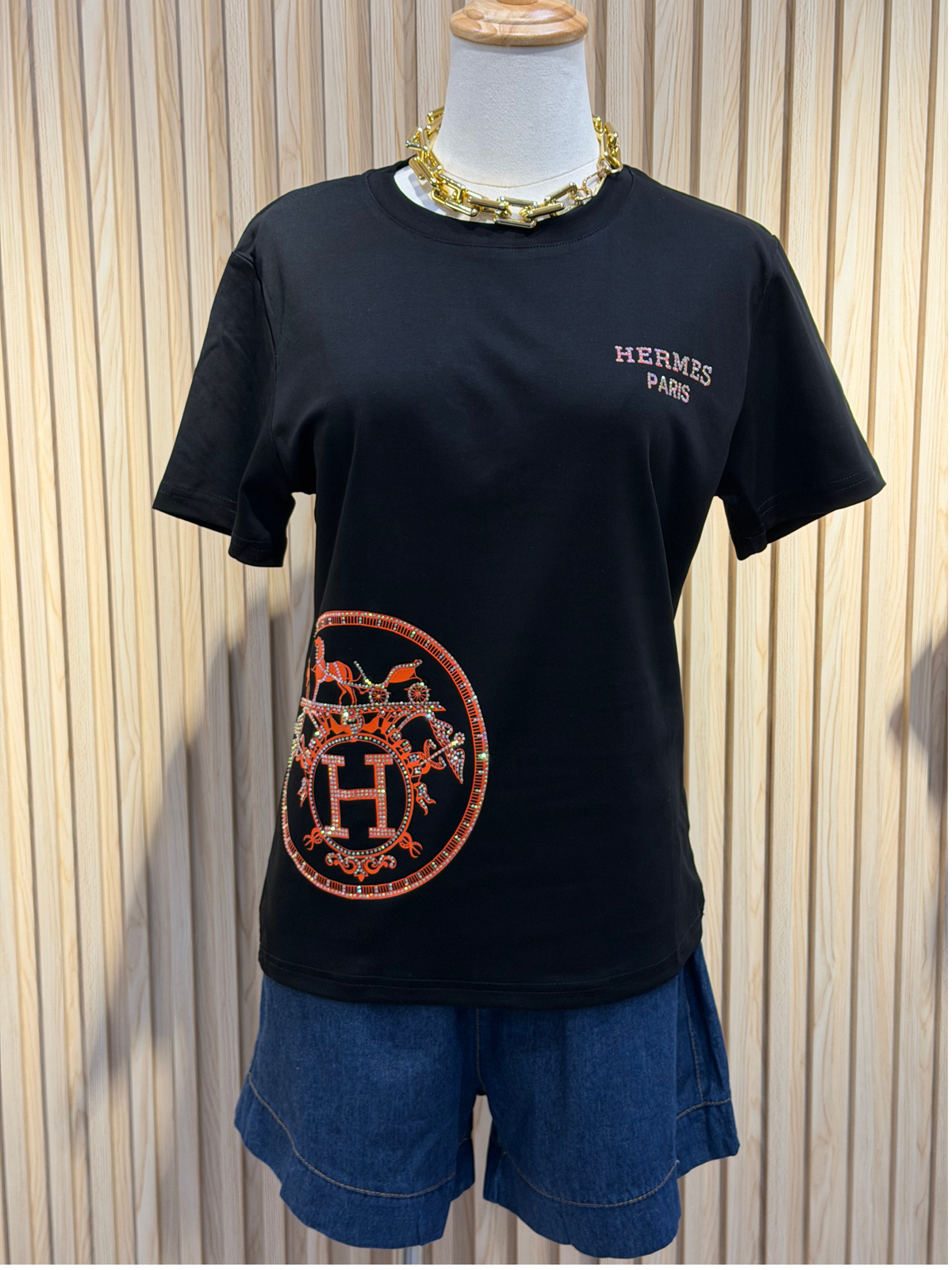 Sunisa Luxury Hermes Inspired Rhinestone Graphic Tee