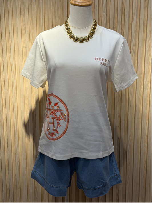 Sunisa Luxury Hermes Inspired Rhinestone Graphic Tee