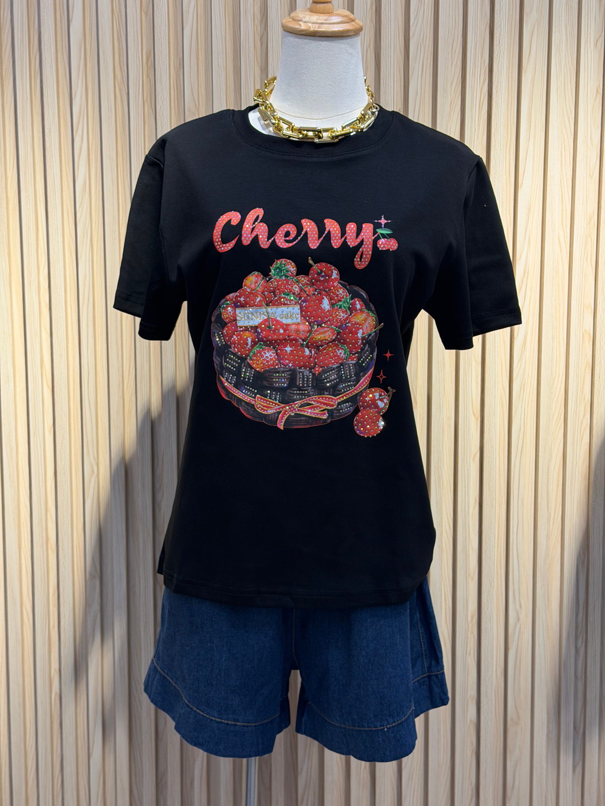 Sunisa Cherry Strawberry Rhinestone Graphic Tee