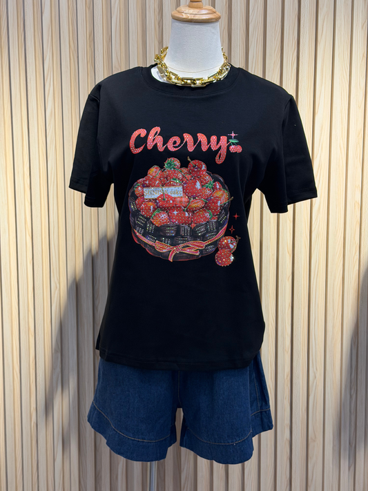 Sunisa Cherry Strawberry Rhinestone Graphic Tee