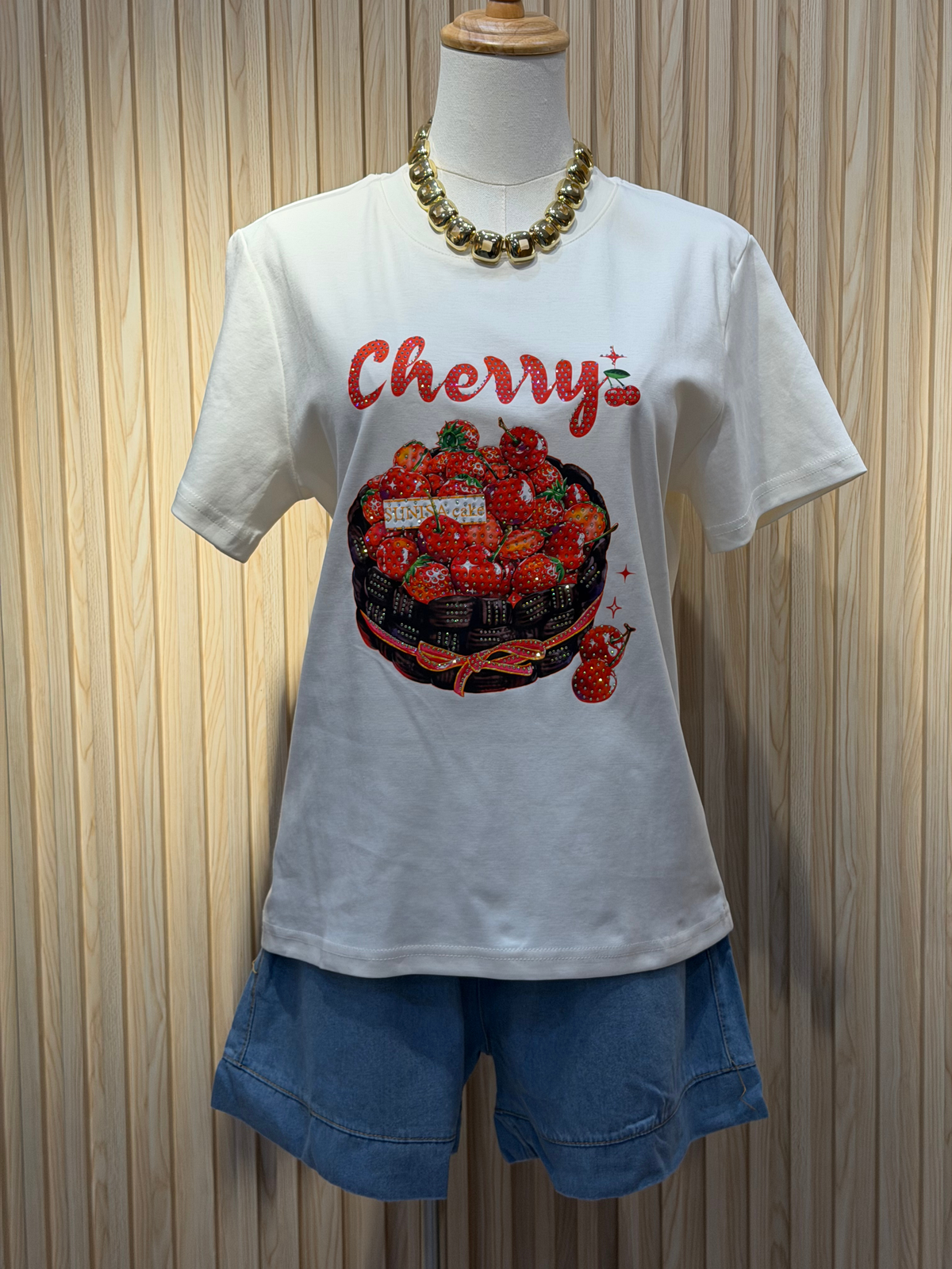 Sunisa Cherry Strawberry Rhinestone Graphic Tee