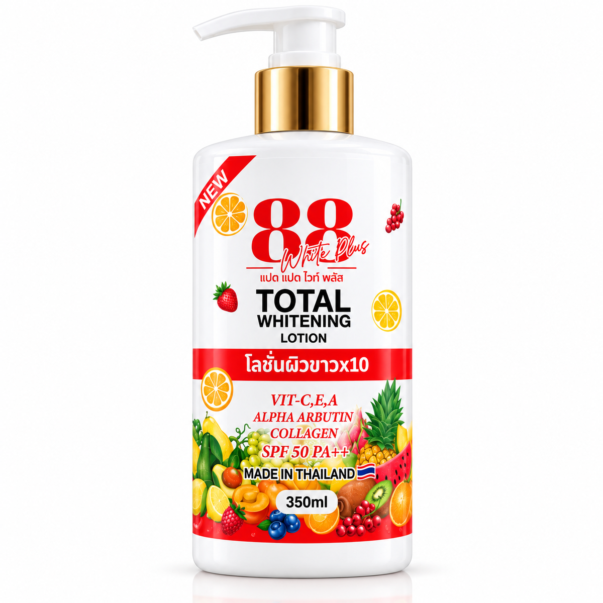 88 White Plus Total Whitening Lotion – Vitamin C, Alpha Arbutin & Collagen SPF 50 PA++ 350ml