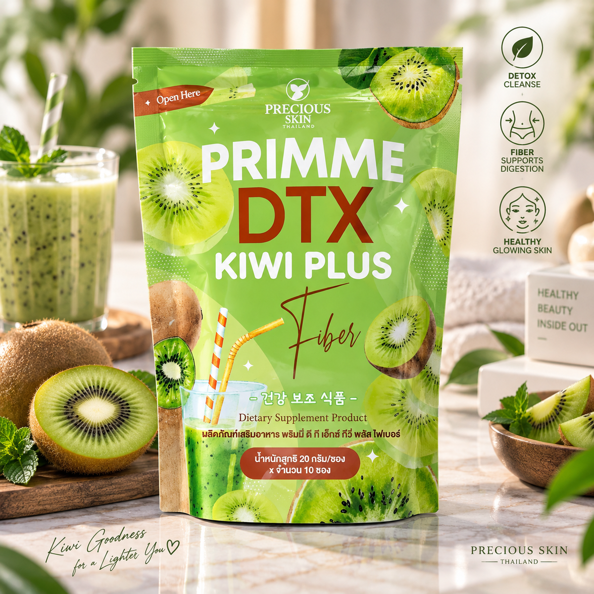 Precious Skin PRIMME DTX Kiwi Plus Fiber – 20g x 10 Sachets